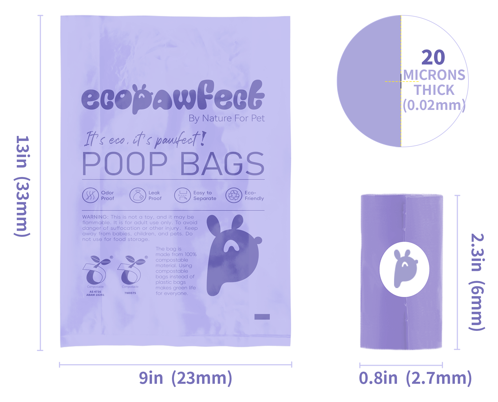 Experience reliable clean-up with YUTOECOPET extra thick and oversized dog poop bags. This refill roll includes 15 lavender-scented bags that are guaranteed leak-proof—perfect for mess-free walks, backyard cleanups, and dogs of all sizes. Designed for strength, comfort, and odor control.