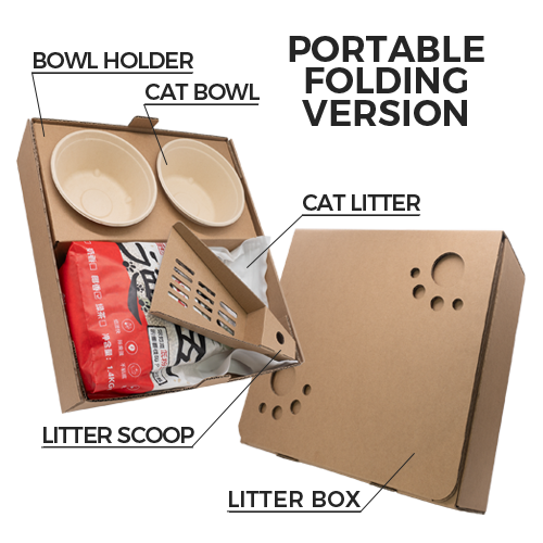 Disposable eco-friendly cat travel kit with biodegradable materials for on-the-go convenience.