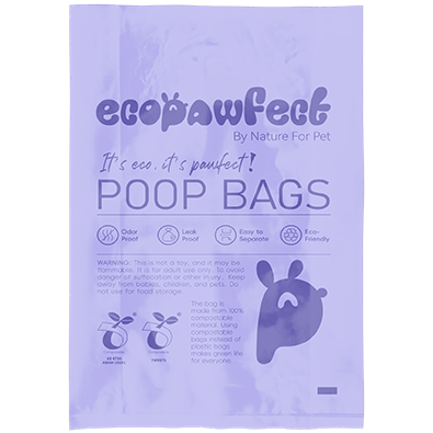 One unrolled compostable dog poop bag — YUTOECOPET Lavender-Scented Dog Poop Bags (purple), featuring a comfortable grip, extra-thick design, and large capacity. Leak-resistant and suitable for dogs of all sizes—perfect for walks, parks, and training sessions.